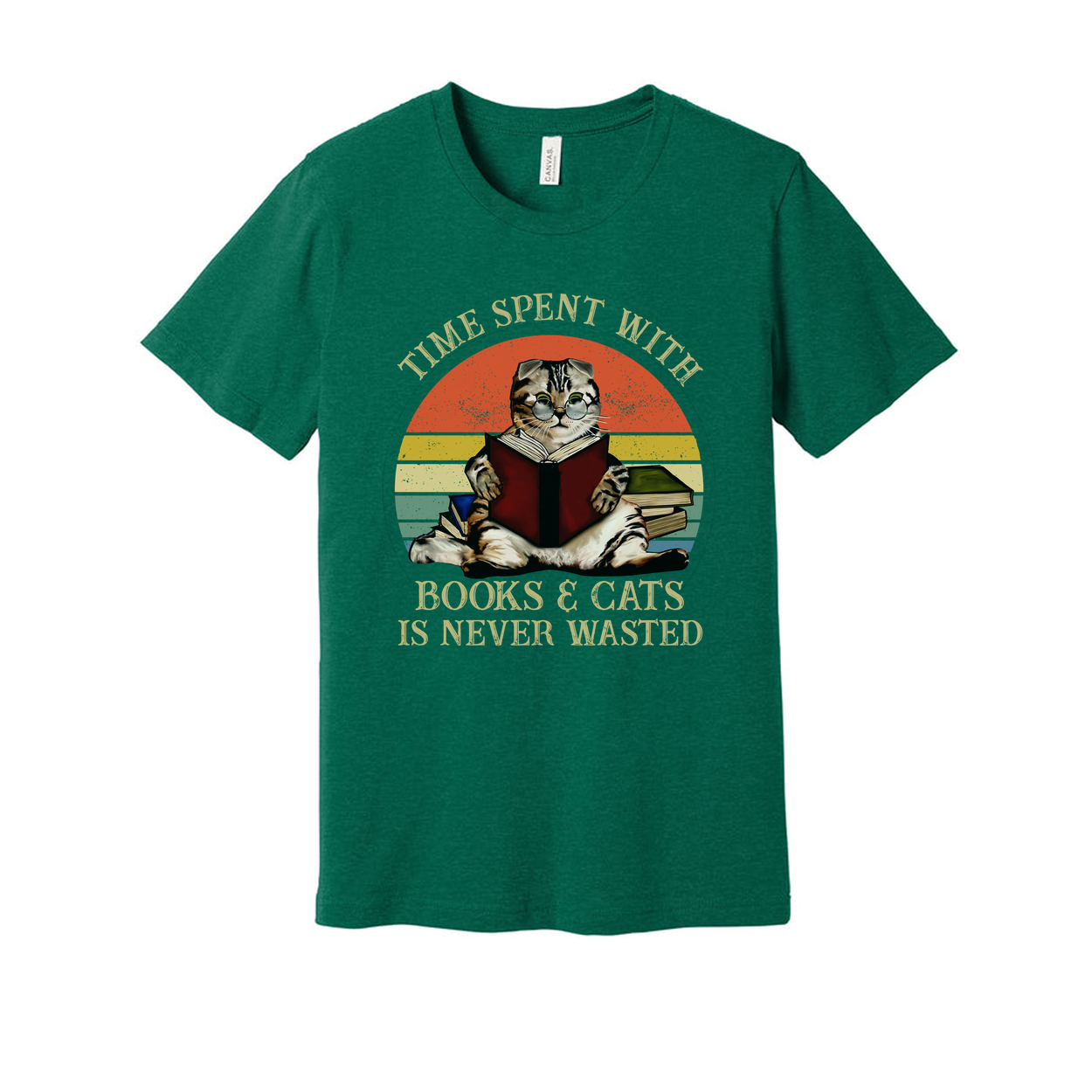 Unisex T Shirt Time Spent With Books And Cats Is Never Wasted Casual Graphic Tee For Book Lovers