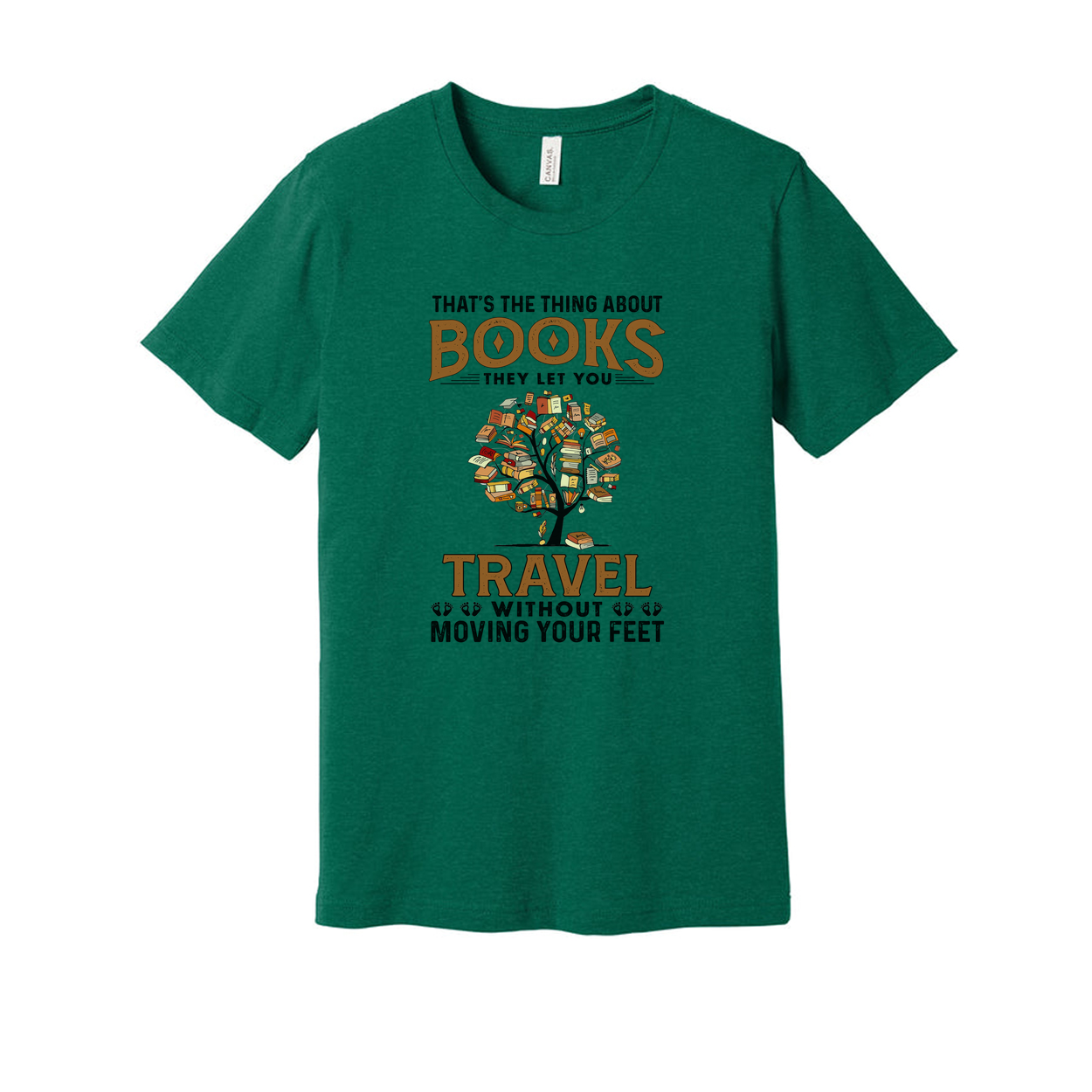 Unisex T Shirt With Books Travel Quote Graphic Featuring A Tree Of Books Design Artwork