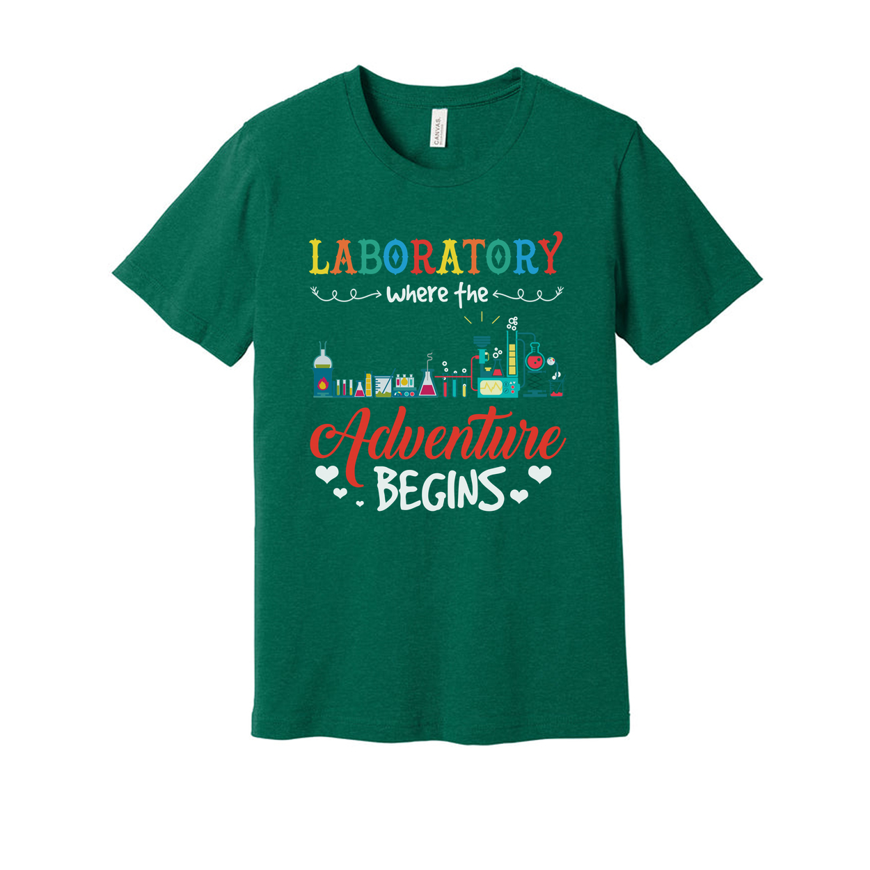 Laboratory Adventure Begins Graphic Tee For Unisex Fit With Colorful Lab Equipment Design