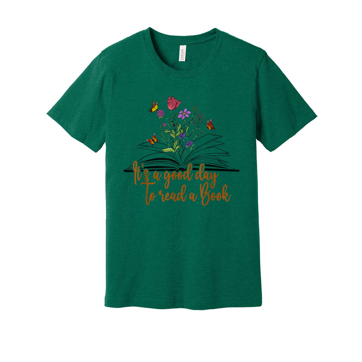 Unisex T Shirt With Floral Open Book Design And The Quote It's A Good Day To Read A Book