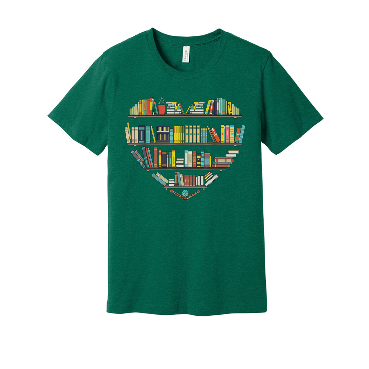 Unisex T Shirt With Heart Shaped Bookshelf Graphic For Book Lovers And Readers Worldwide