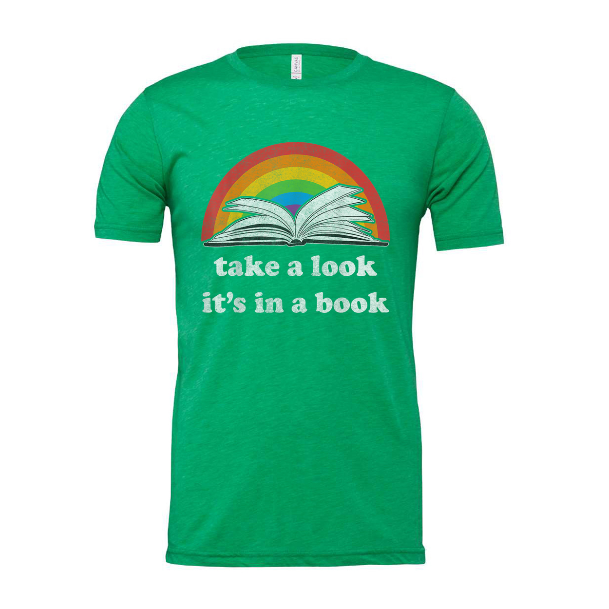 Unisex T Shirt With Rainbow Arc And Open Book Graphic And Take A Look It's In A Book