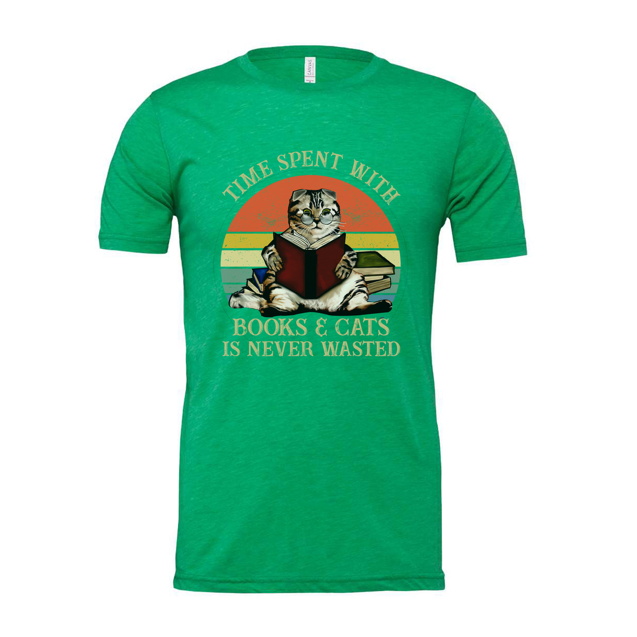 Unisex T Shirt Time Spent With Books And Cats Is Never Wasted Casual Graphic Tee For Book Lovers