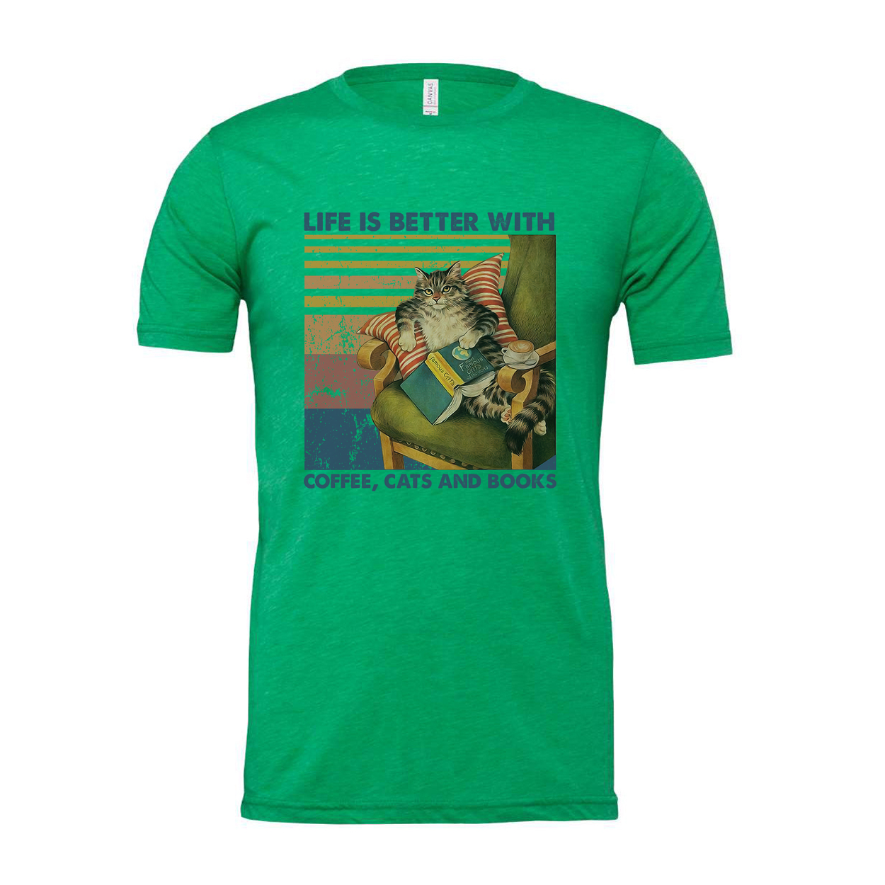Life Is Better With Coffee Cats And Books Graphic Unisex Tee For Cat Lovers Who Love Reading