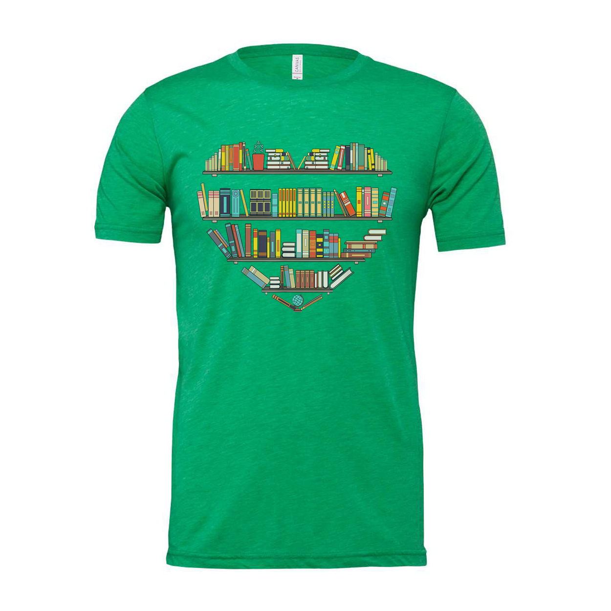 Unisex T Shirt With Heart Shaped Bookshelf Graphic For Book Lovers And Readers Worldwide