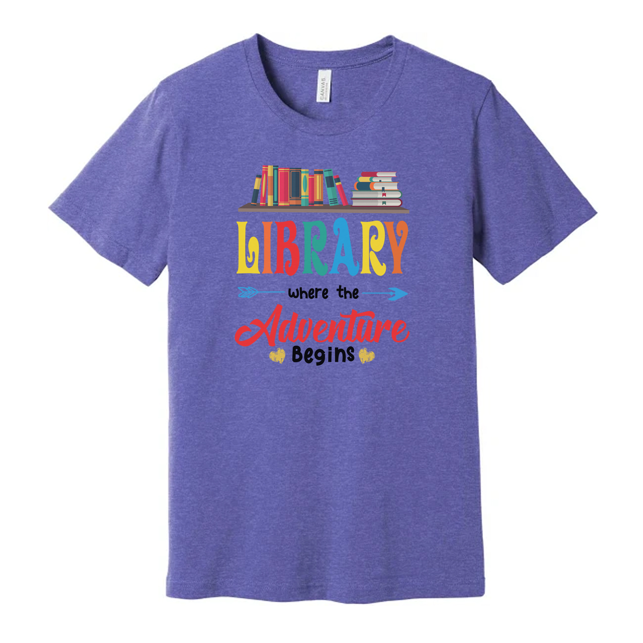 Library Adventure Begins Graphic Tee For Book Lovers Unisex Short Sleeve Shirt With Colorful Print