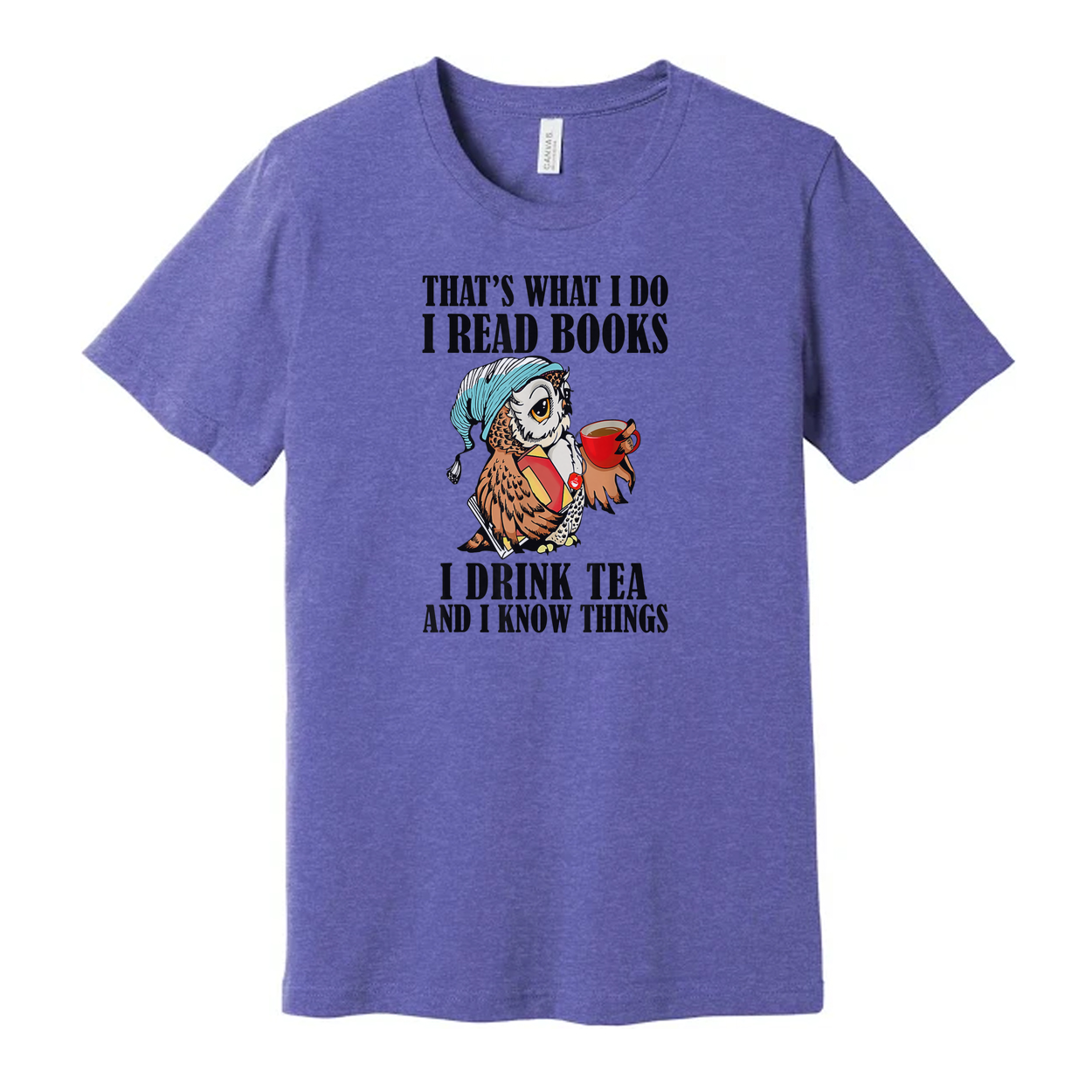 Unisex Owl Reading Books Tee With Tea Cup That's What I Do I Read Books And I Drink Tea And I Know Things