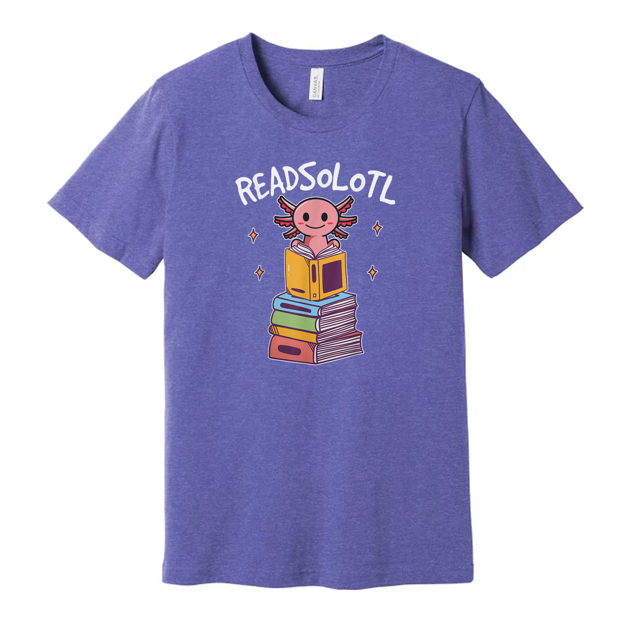 Unisex Graphic T Shirt With Colorful Stack Of Books And Cute Reading Creature Design