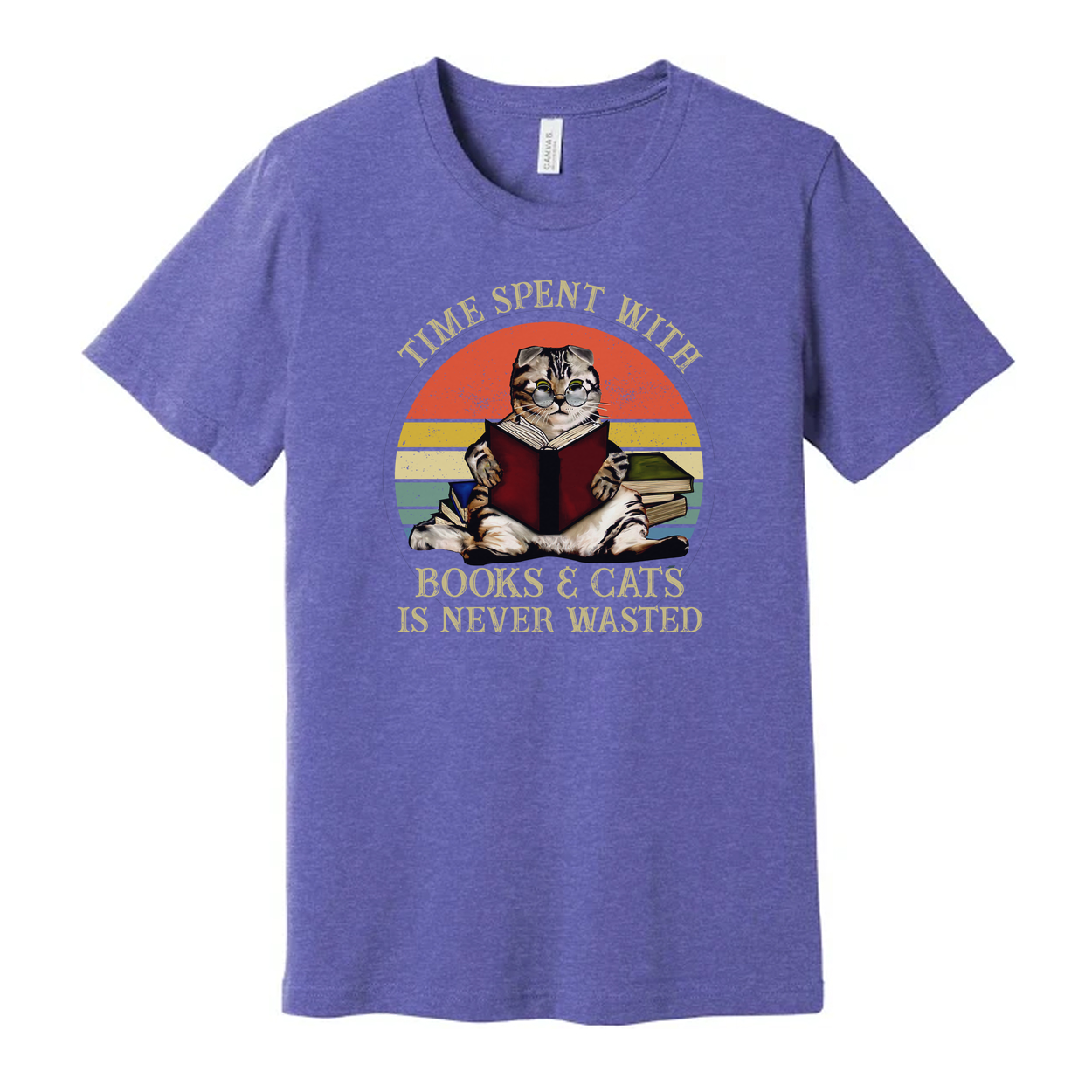 Unisex T Shirt Time Spent With Books And Cats Is Never Wasted Casual Graphic Tee For Book Lovers