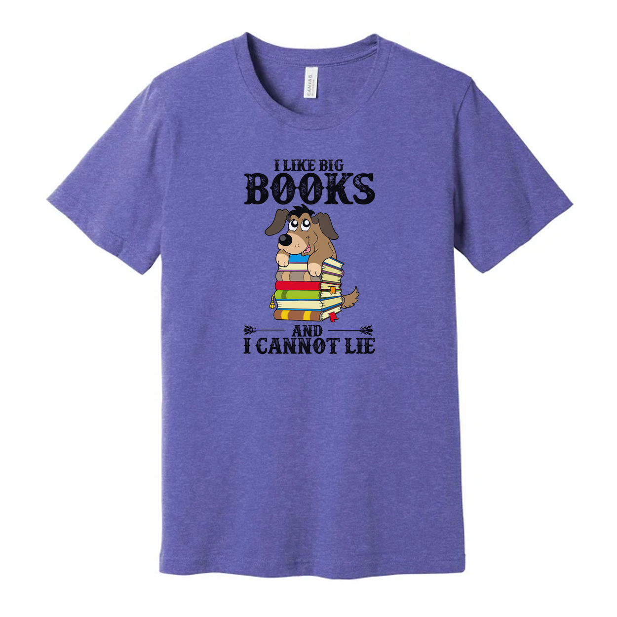 Unisex T Shirt I Like Big Books And I Cannot Lie Cartoon Dog Stacked Books Graphic