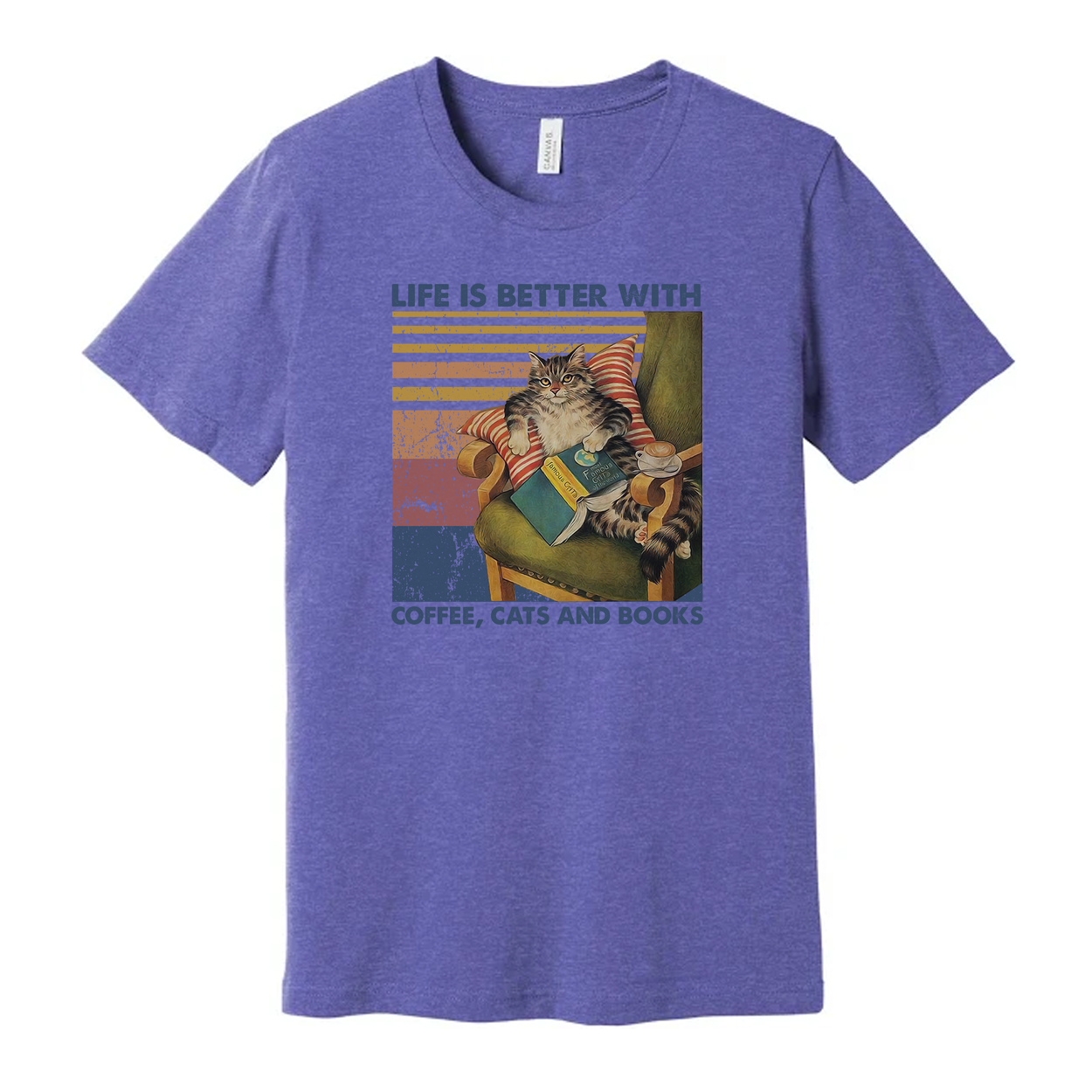 Life Is Better With Coffee Cats And Books Graphic Unisex Tee For Cat Lovers Who Love Reading