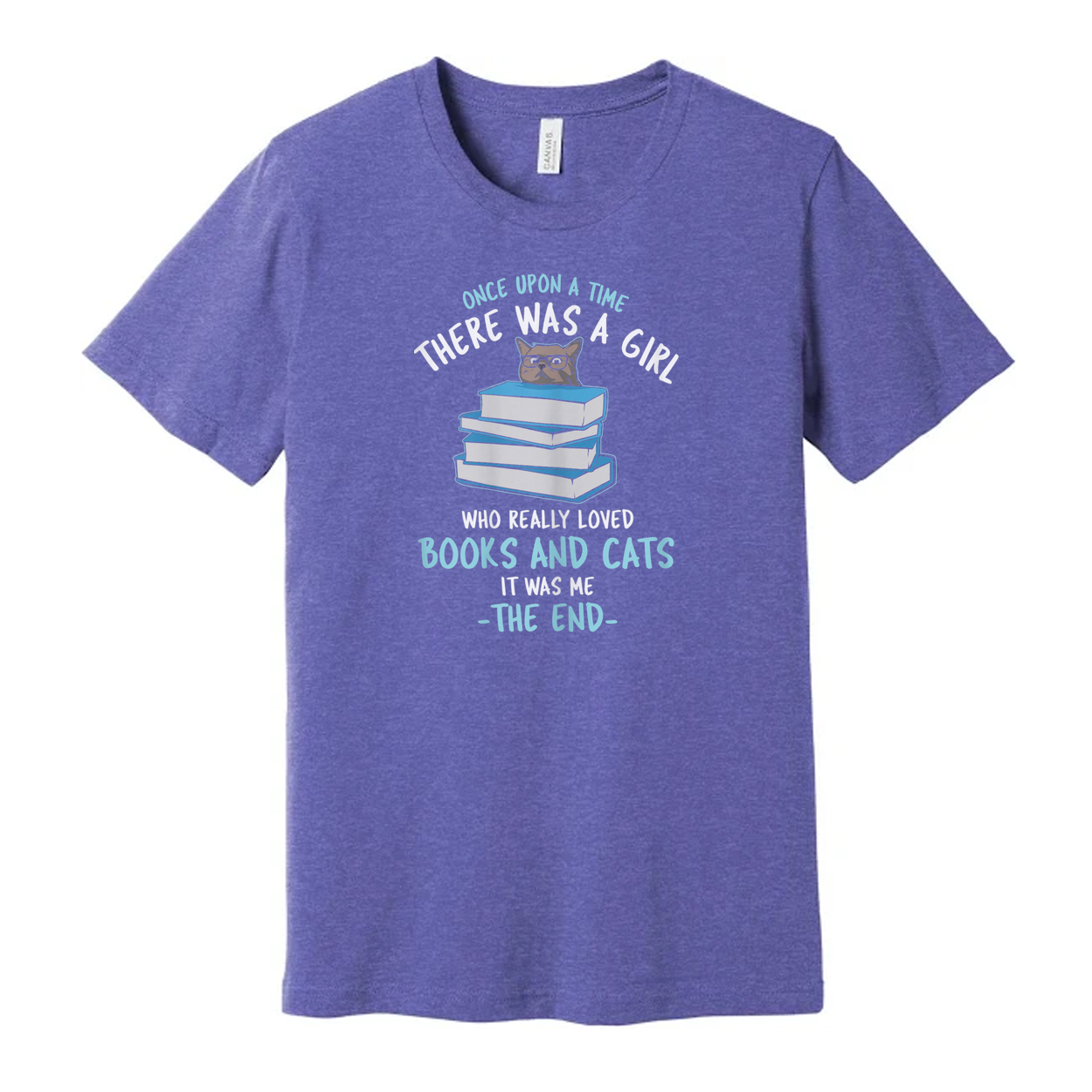 Unisex Graphic Tee With Cat On Stacked Books And Quotes About Books And Cats For Book Lovers