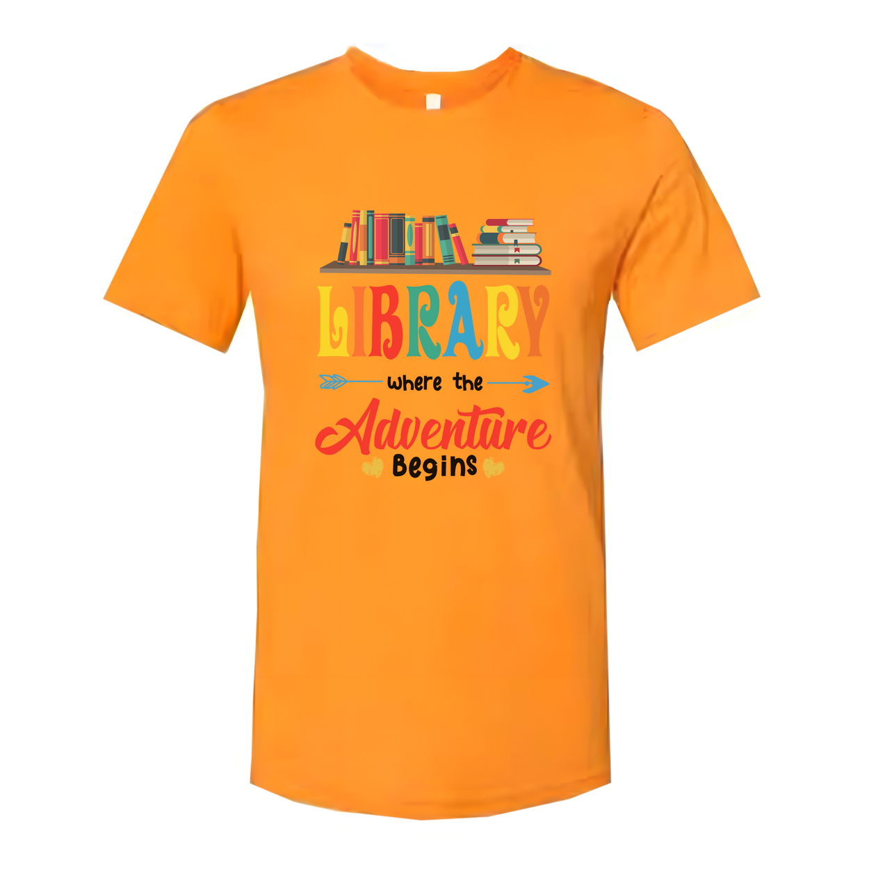 Library Adventure Begins Graphic Tee For Book Lovers Unisex Short Sleeve Shirt With Colorful Print