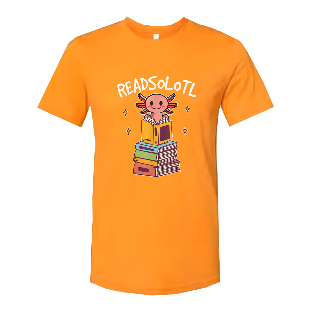 Unisex Graphic T Shirt With Colorful Stack Of Books And Cute Reading Creature Design