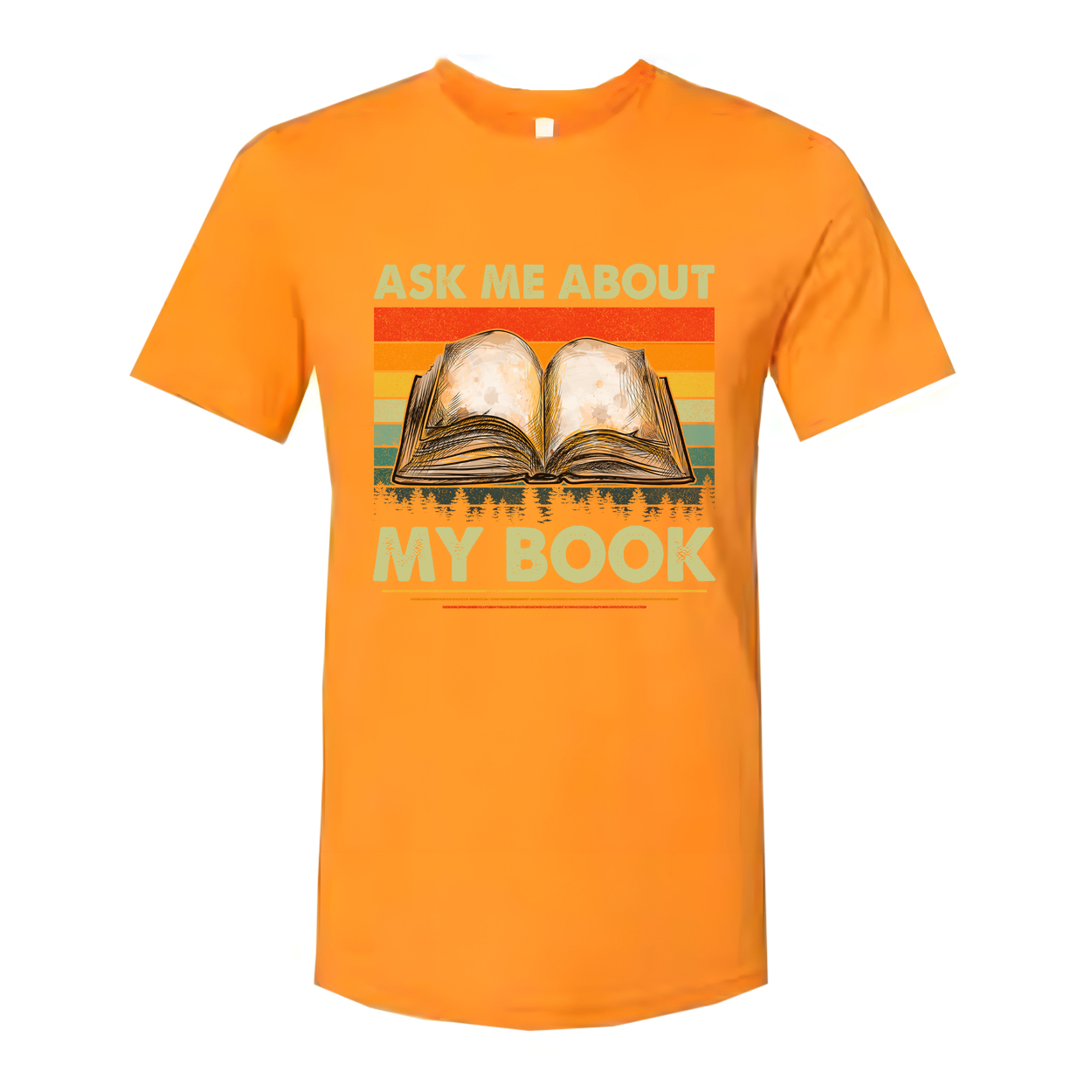 Unisex Tee With Open Book Illustration And Retro Rainbow Stripes Featuring Ask Me About My Book