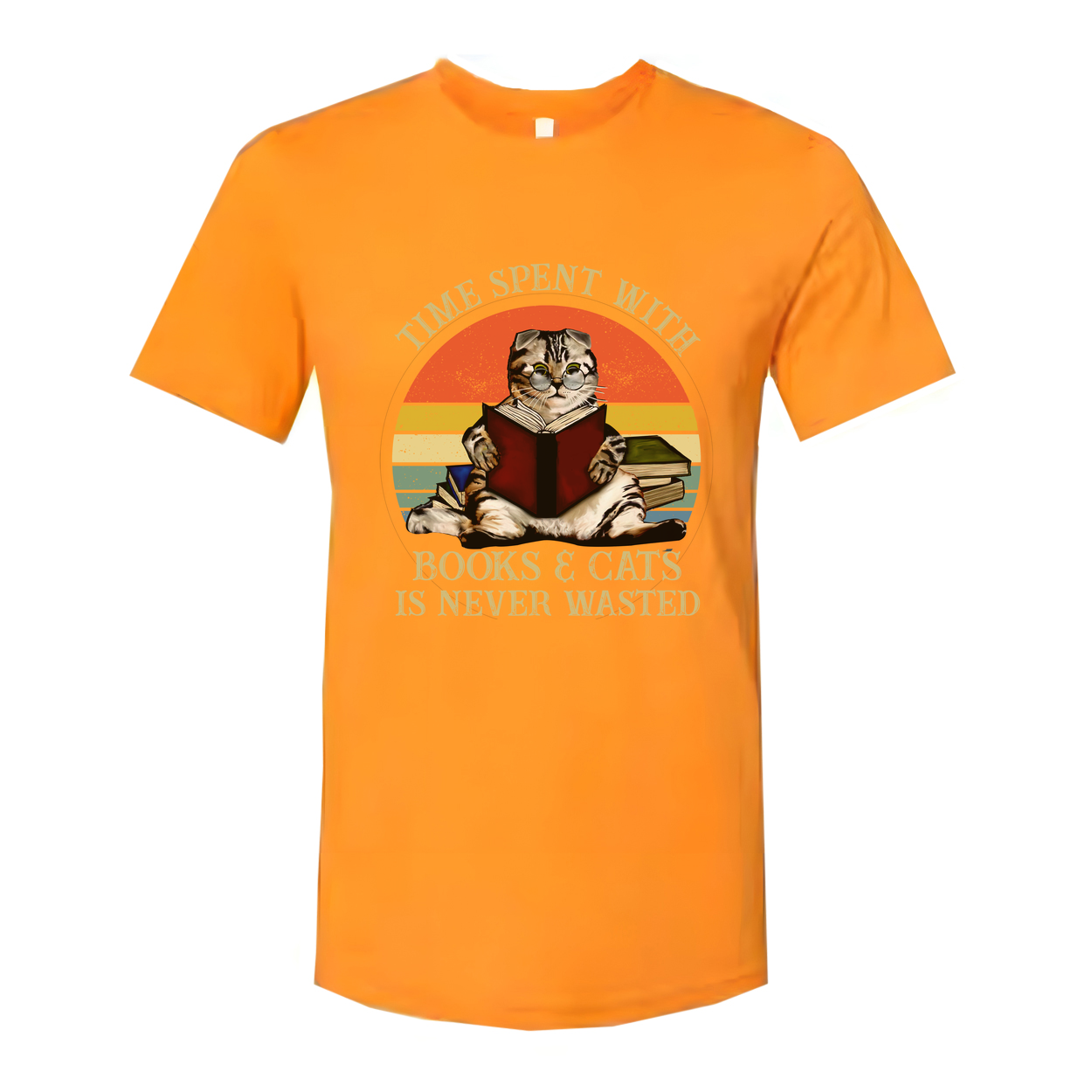 Unisex T Shirt Time Spent With Books And Cats Is Never Wasted Casual Graphic Tee For Book Lovers