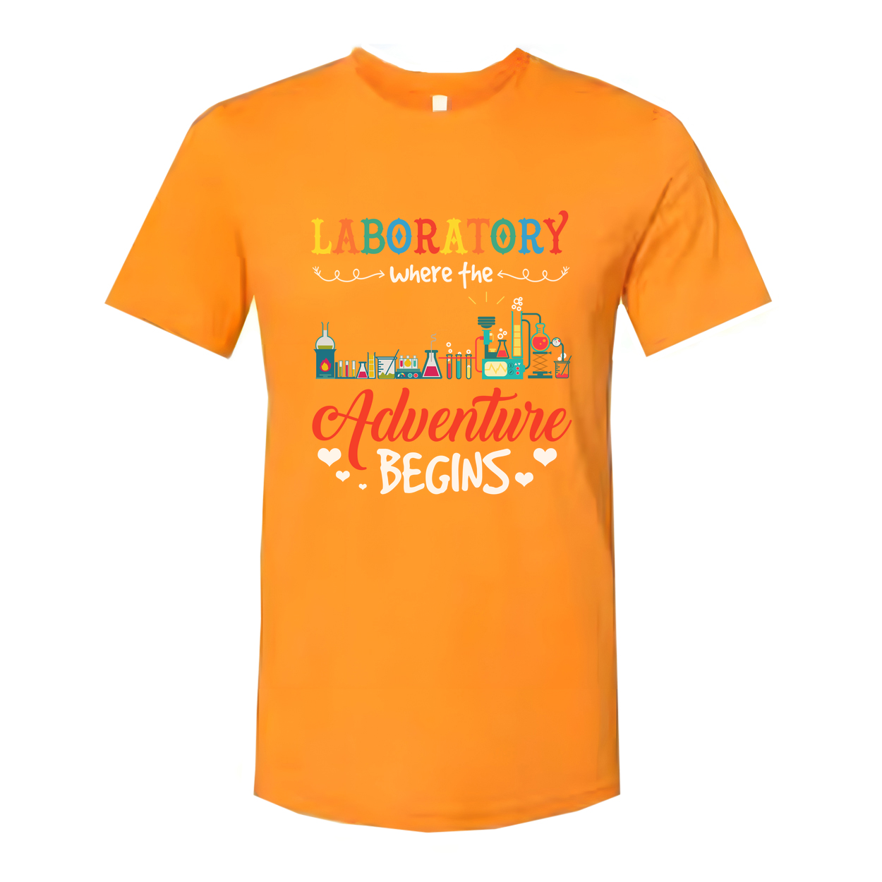 Laboratory Adventure Begins Graphic Tee For Unisex Fit With Colorful Lab Equipment Design