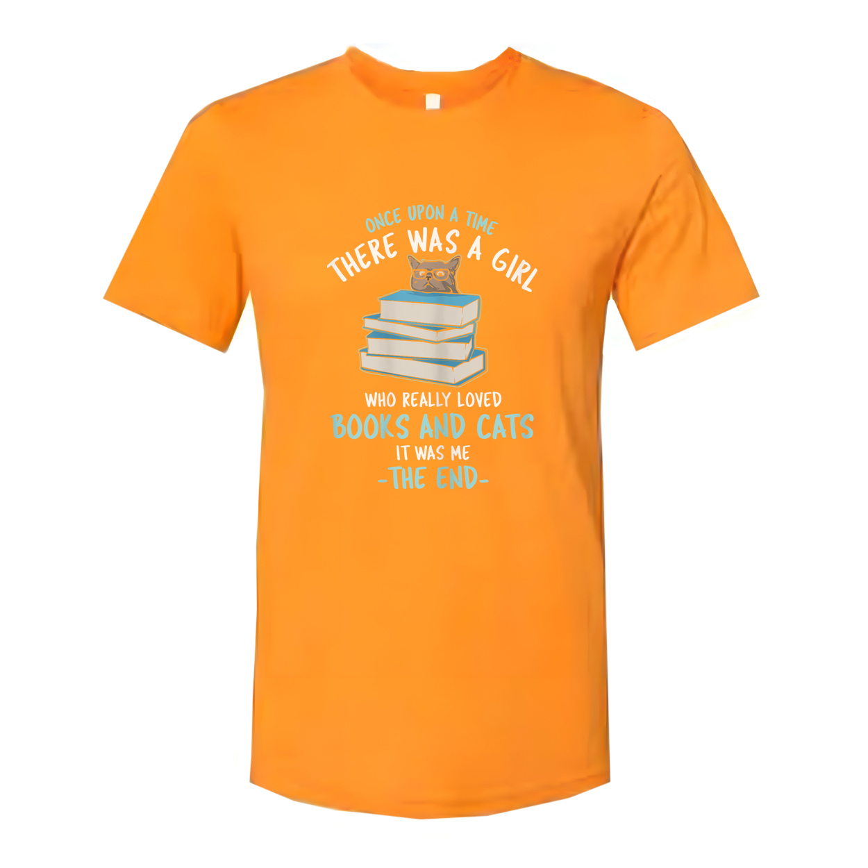 Unisex Graphic Tee With Cat On Stacked Books And Quotes About Books And Cats For Book Lovers