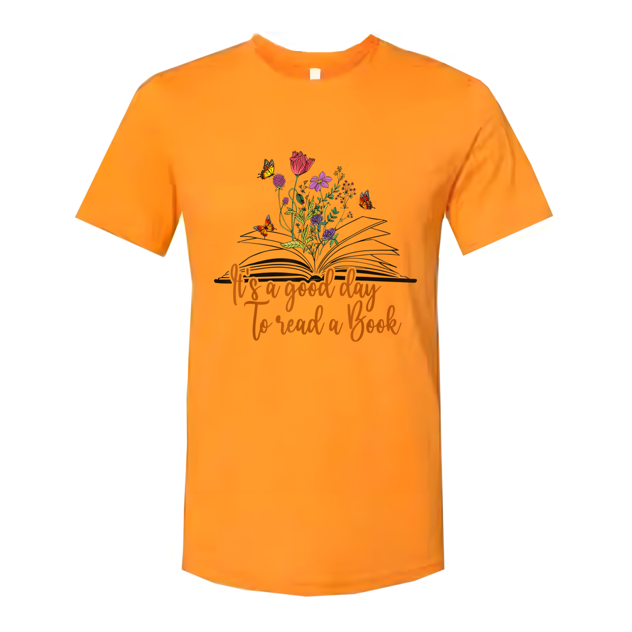 Unisex T Shirt With Floral Open Book Design And The Quote It's A Good Day To Read A Book