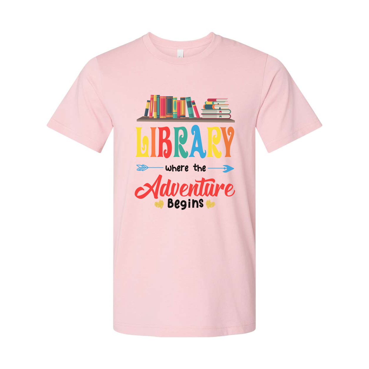 Library Adventure Begins Graphic Tee For Book Lovers Unisex Short Sleeve Shirt With Colorful Print