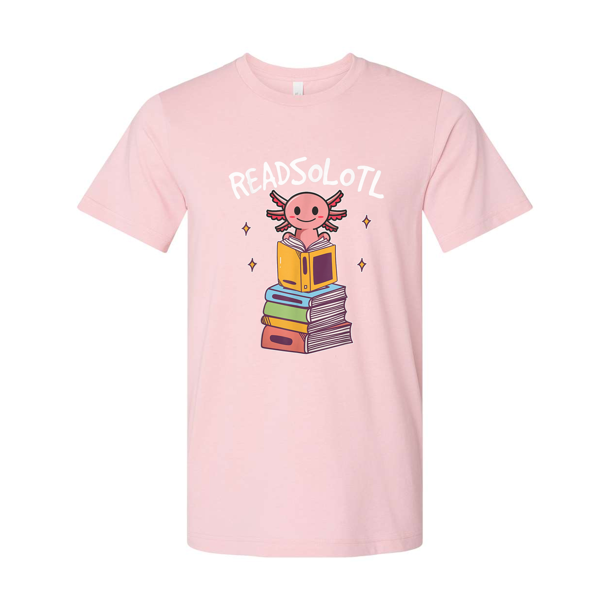 Unisex Graphic T Shirt With Colorful Stack Of Books And Cute Reading Creature Design