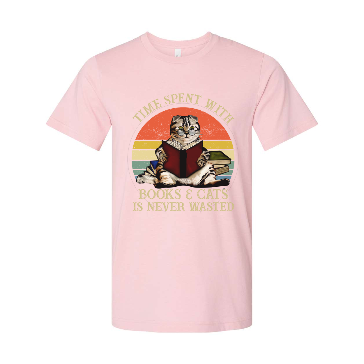 Unisex T Shirt Time Spent With Books And Cats Is Never Wasted Casual Graphic Tee For Book Lovers