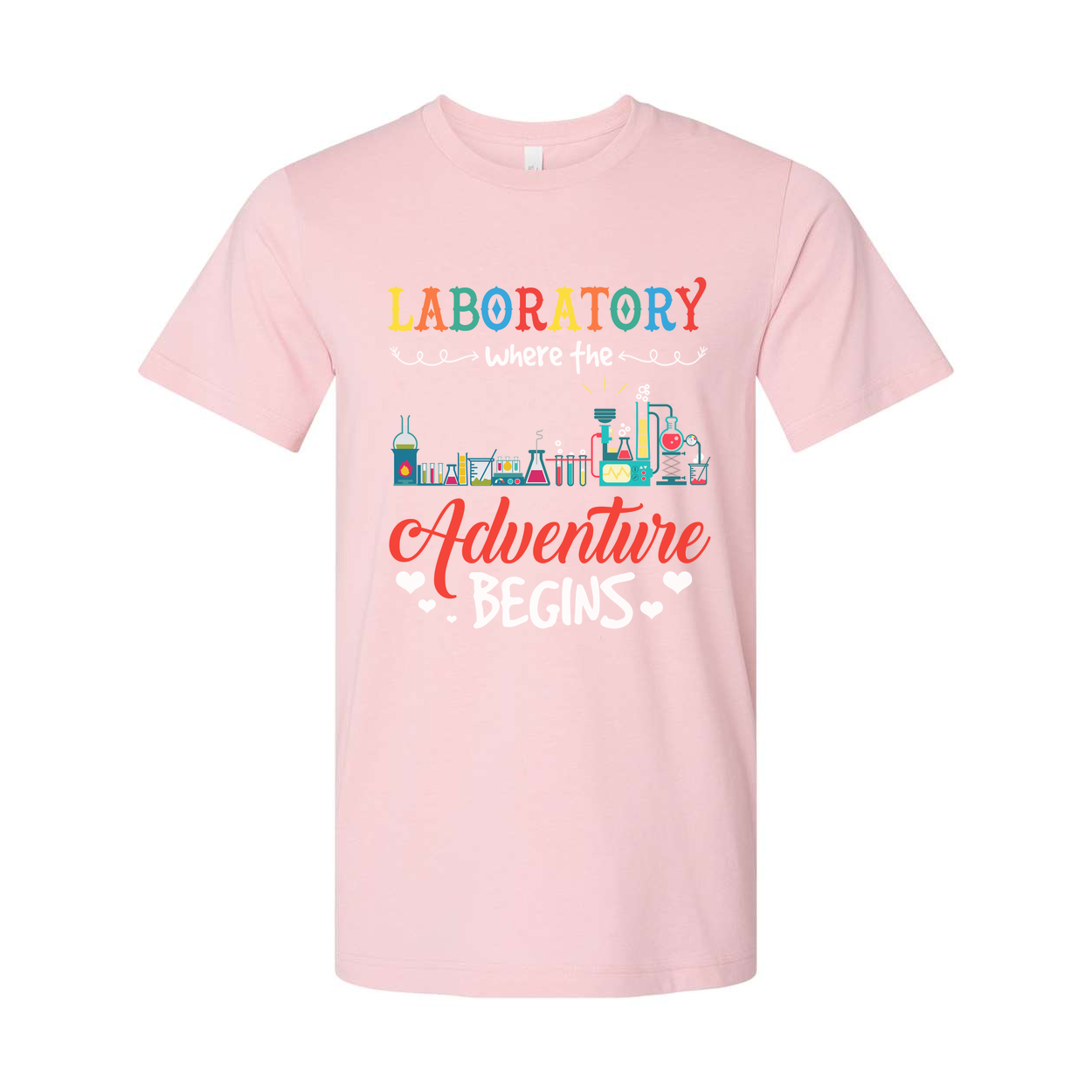 Laboratory Adventure Begins Graphic Tee For Unisex Fit With Colorful Lab Equipment Design