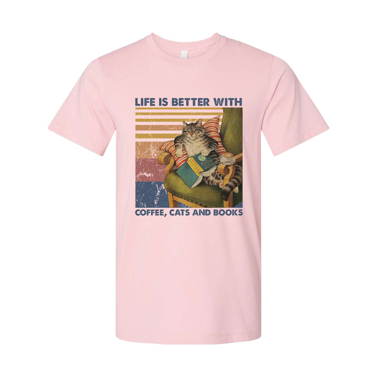 Life Is Better With Coffee Cats And Books Graphic Unisex Tee For Cat Lovers Who Love Reading