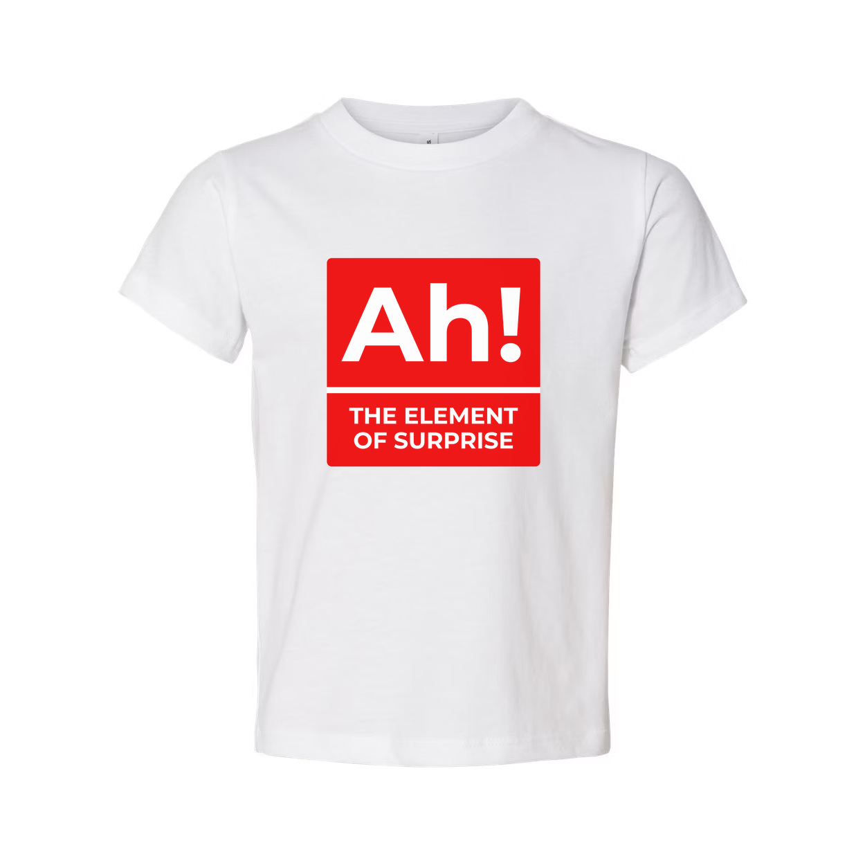 Ah The Element Of Surprise T Shirt With Red Square Parody Logo Artwork For All Science Lovers