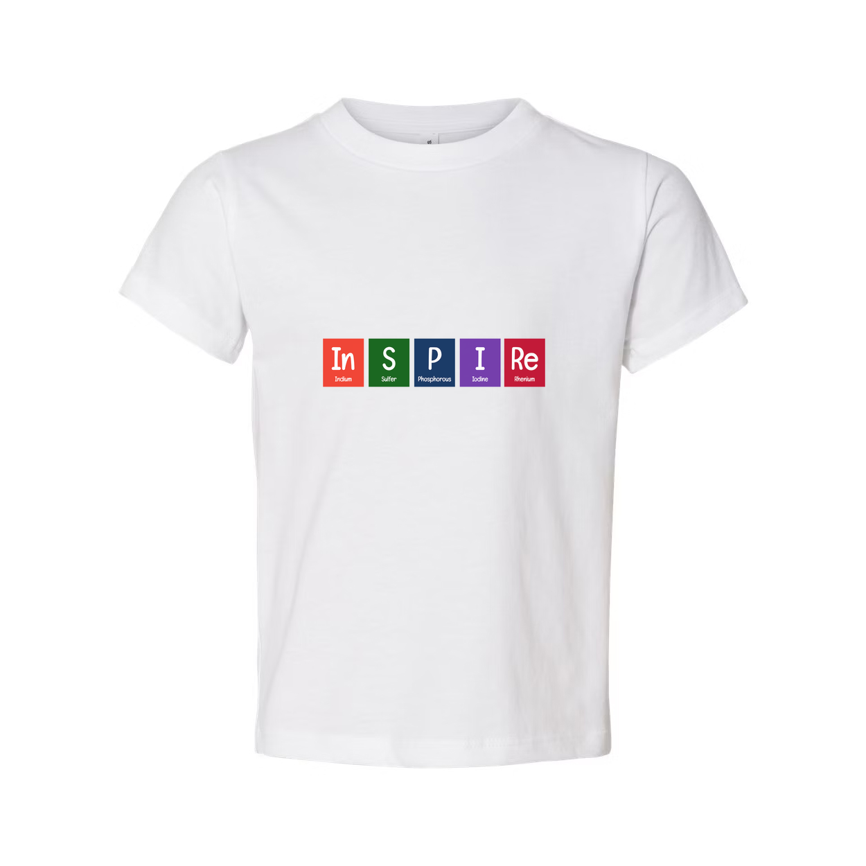 Inspire Science Graphic Unisex Short Sleeve Tee With Multicolor Periodic Table Style Letters