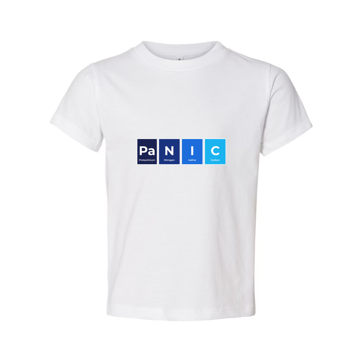 Panic Science Themed Unisex T Shirt With Periodic Table Style Graphic Design For Casual Wear