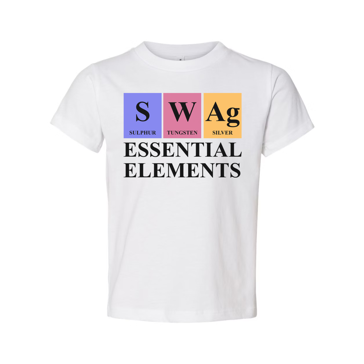 Essential Elements Graphic T Shirt With Periodic Table Inspired Sulphur Tungsten And Silver Symbols