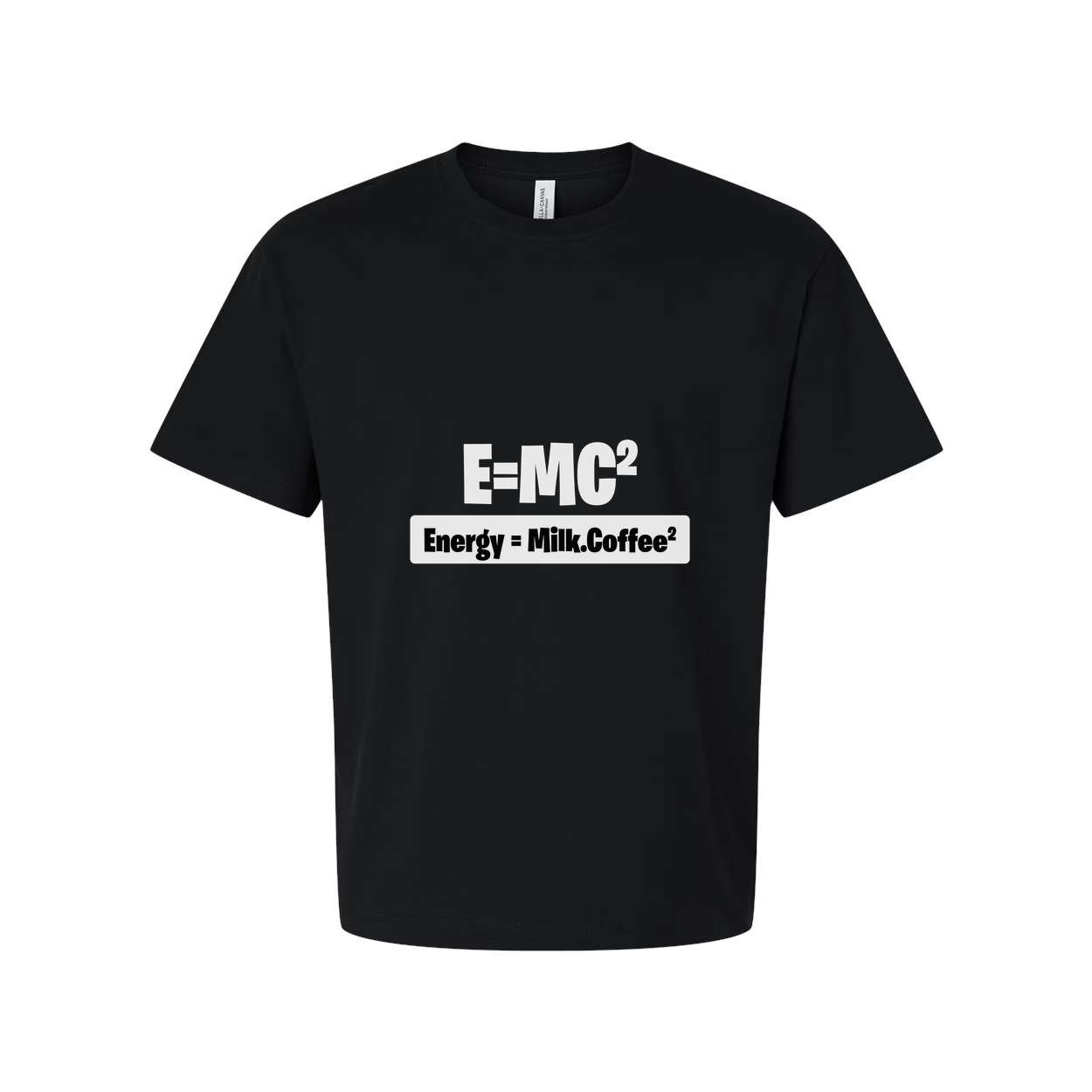 Unisex Science T-Shirt With Energy Equals Milk Coffee Parody Graphic Print For Science Enthusiasts And Students