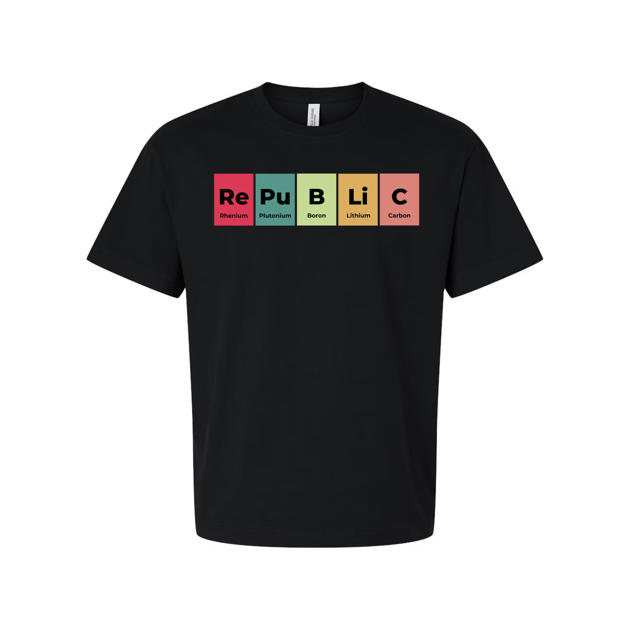 Unisex Science T Shirt With Periodic Table Style Republic Elements Design And Colorful Blocks