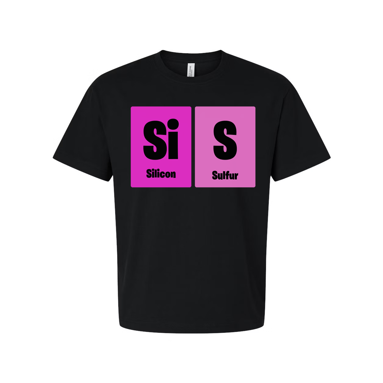 Science Themed Unisex T Shirt With Silicon And Sulfur Element Blocks In Pink Squares