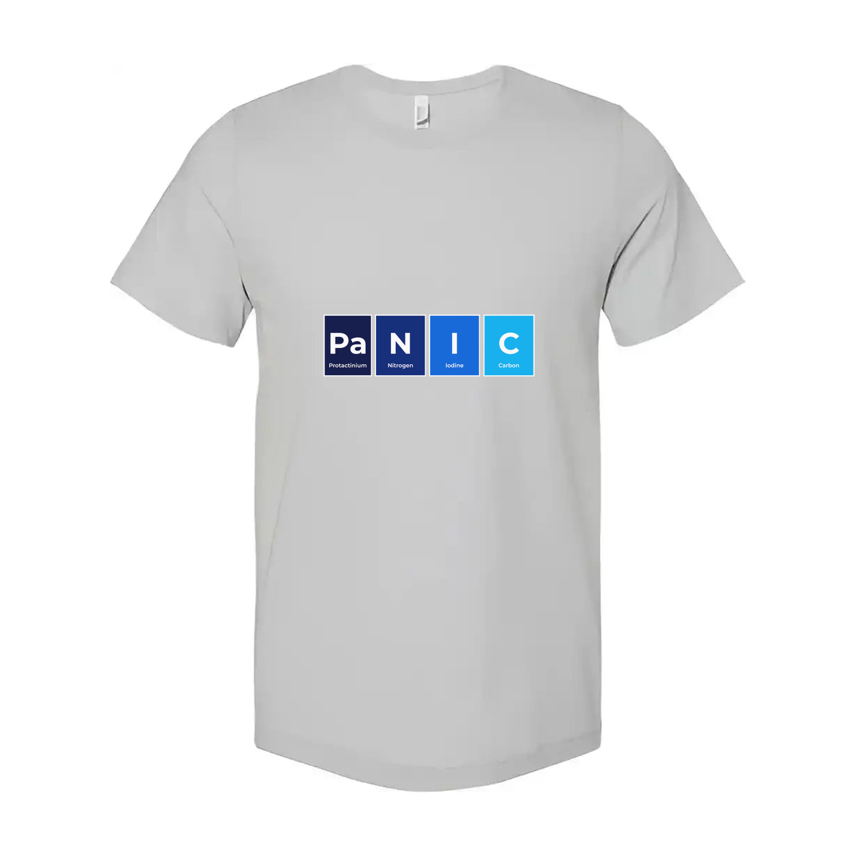 Panic Science Themed Unisex T Shirt With Periodic Table Style Graphic Design For Casual Wear