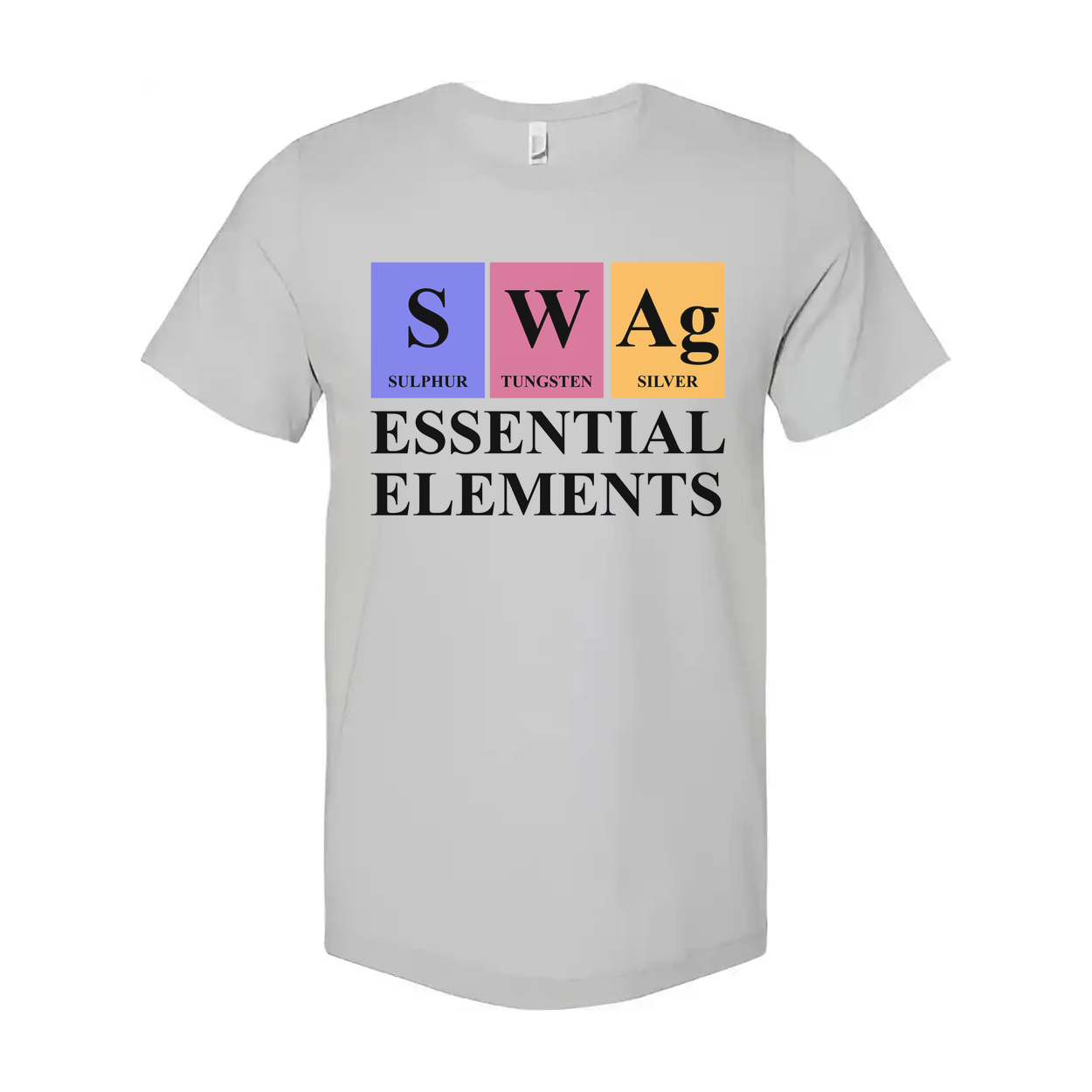 Essential Elements Graphic T Shirt With Periodic Table Inspired Sulphur Tungsten And Silver Symbols