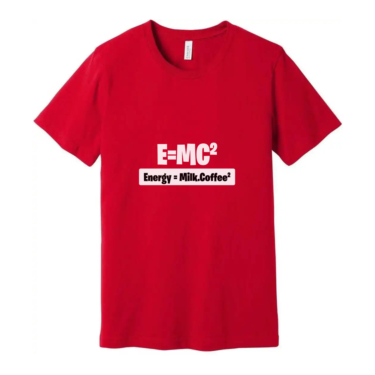 Unisex Science T-Shirt With Energy Equals Milk Coffee Parody Graphic Print For Science Enthusiasts And Students