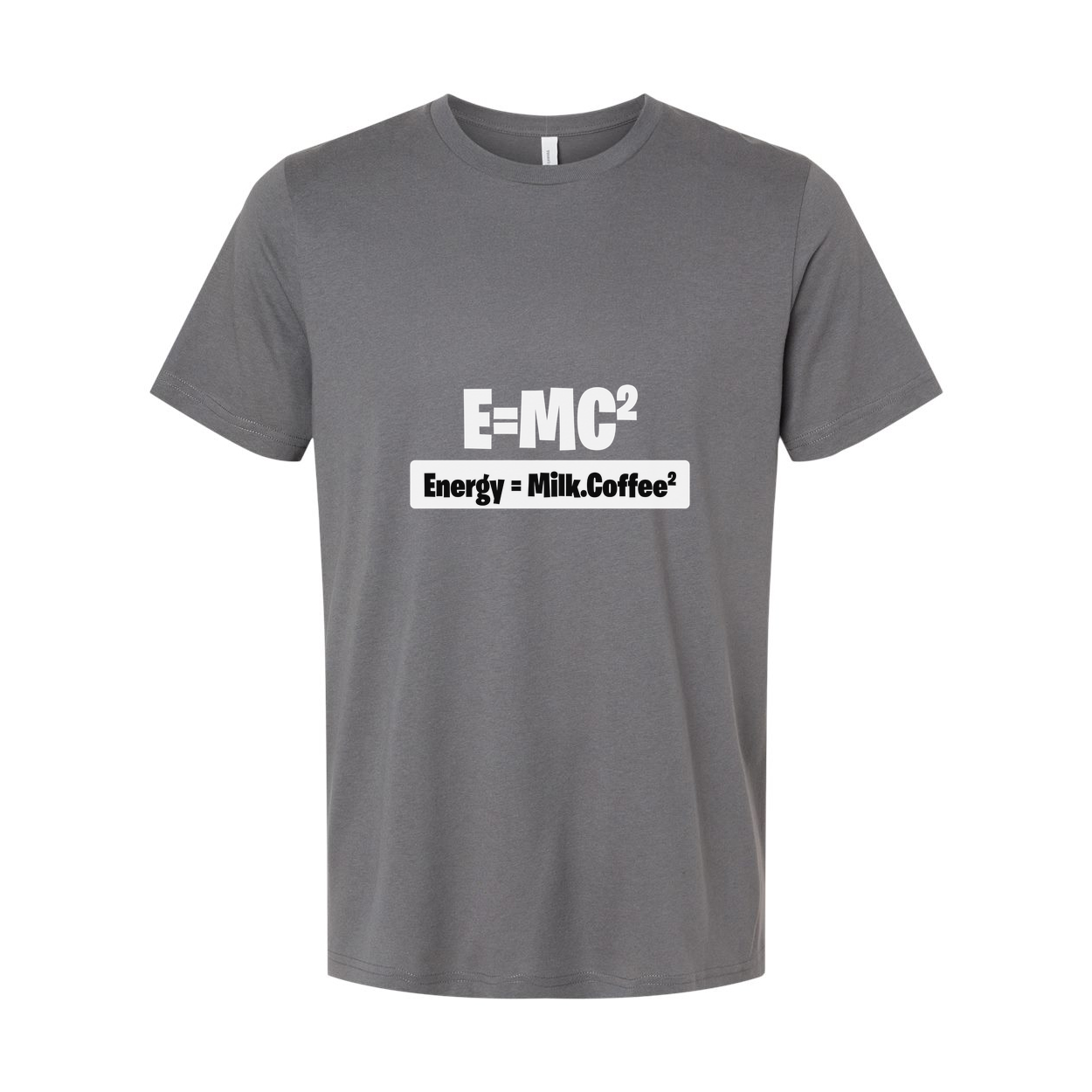 Unisex Science T-Shirt With Energy Equals Milk Coffee Parody Graphic Print For Science Enthusiasts And Students