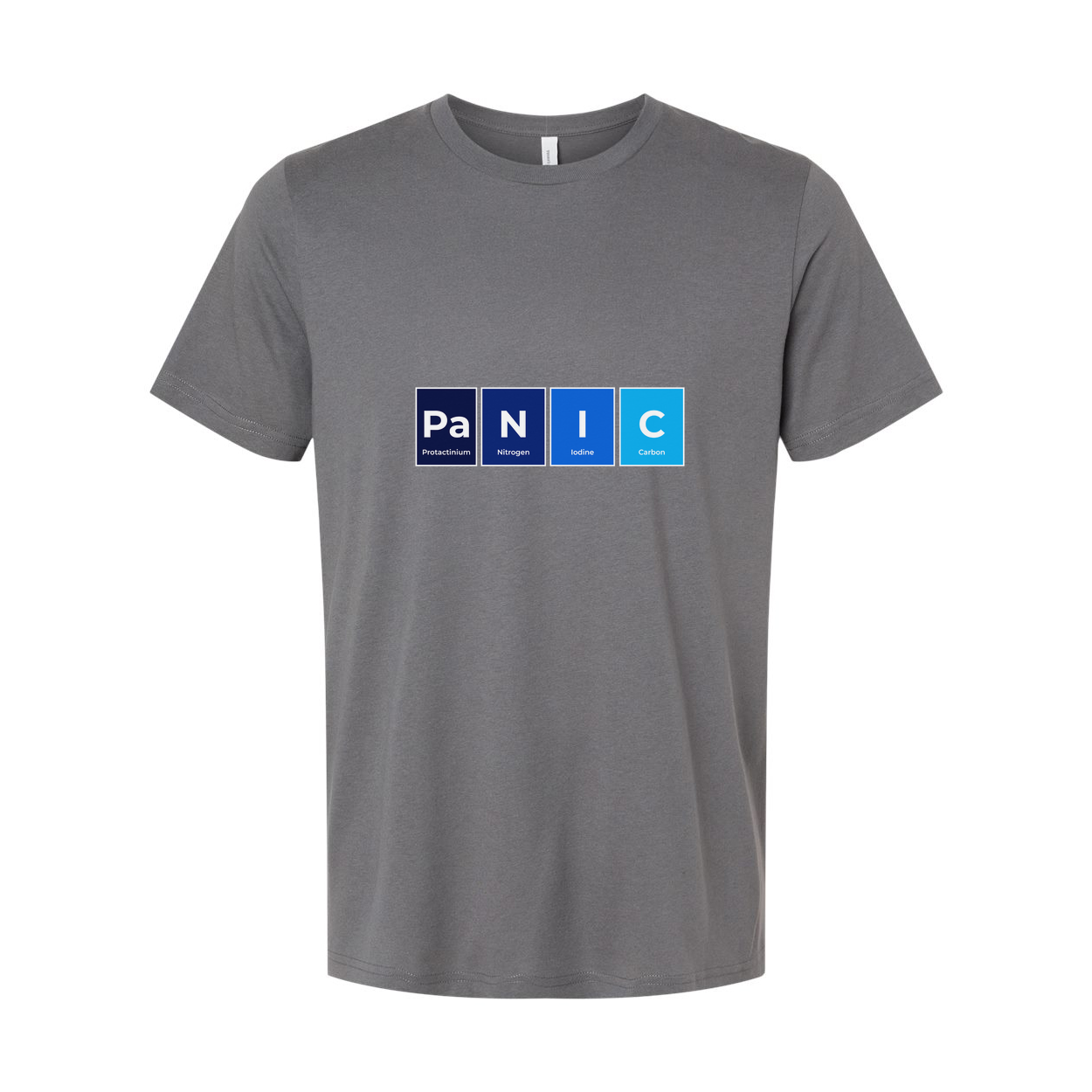 Panic Science Themed Unisex T Shirt With Periodic Table Style Graphic Design For Casual Wear