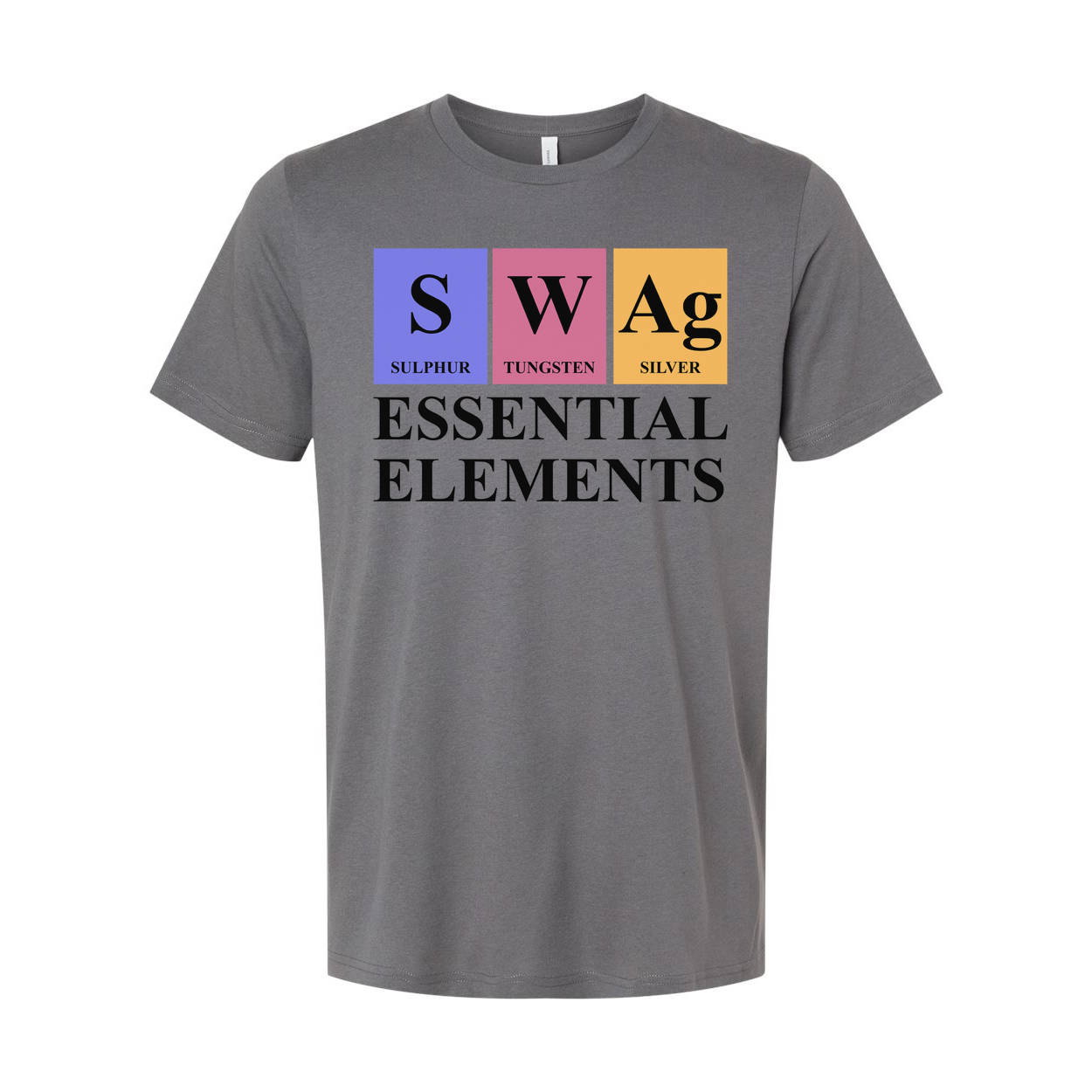 Essential Elements Graphic T Shirt With Periodic Table Inspired Sulphur Tungsten And Silver Symbols