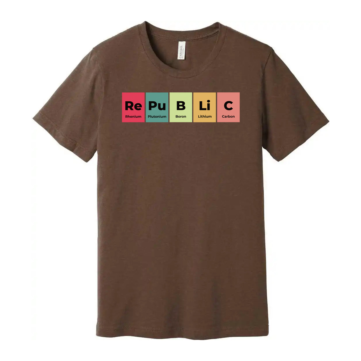 Unisex Science T Shirt With Periodic Table Style Republic Elements Design And Colorful Blocks
