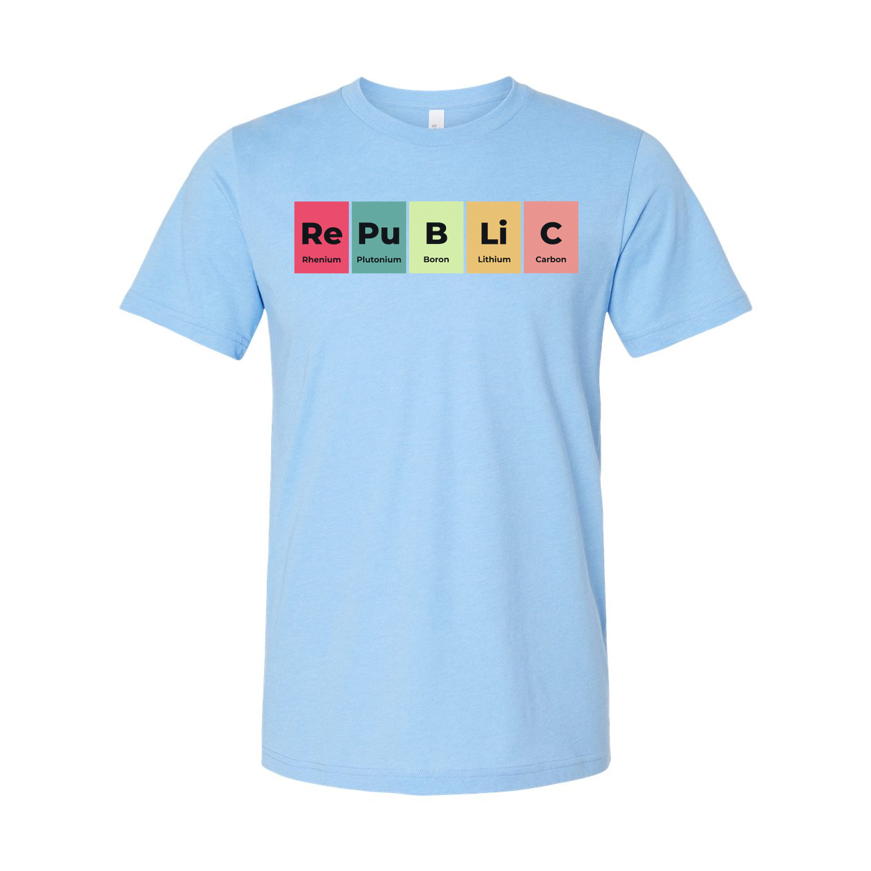 Unisex Science T Shirt With Periodic Table Style Republic Elements Design And Colorful Blocks