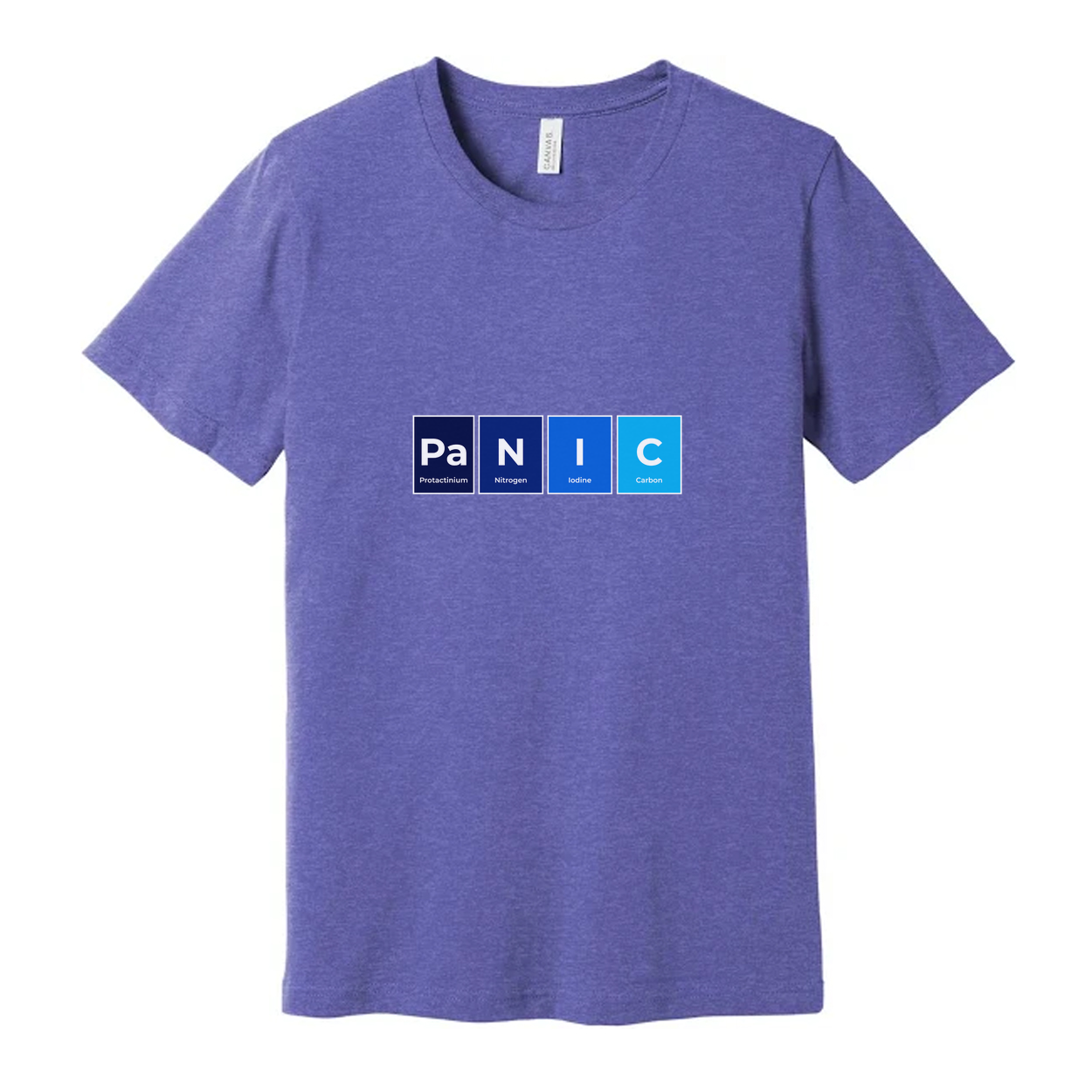 Panic Science Themed Unisex T Shirt With Periodic Table Style Graphic Design For Casual Wear