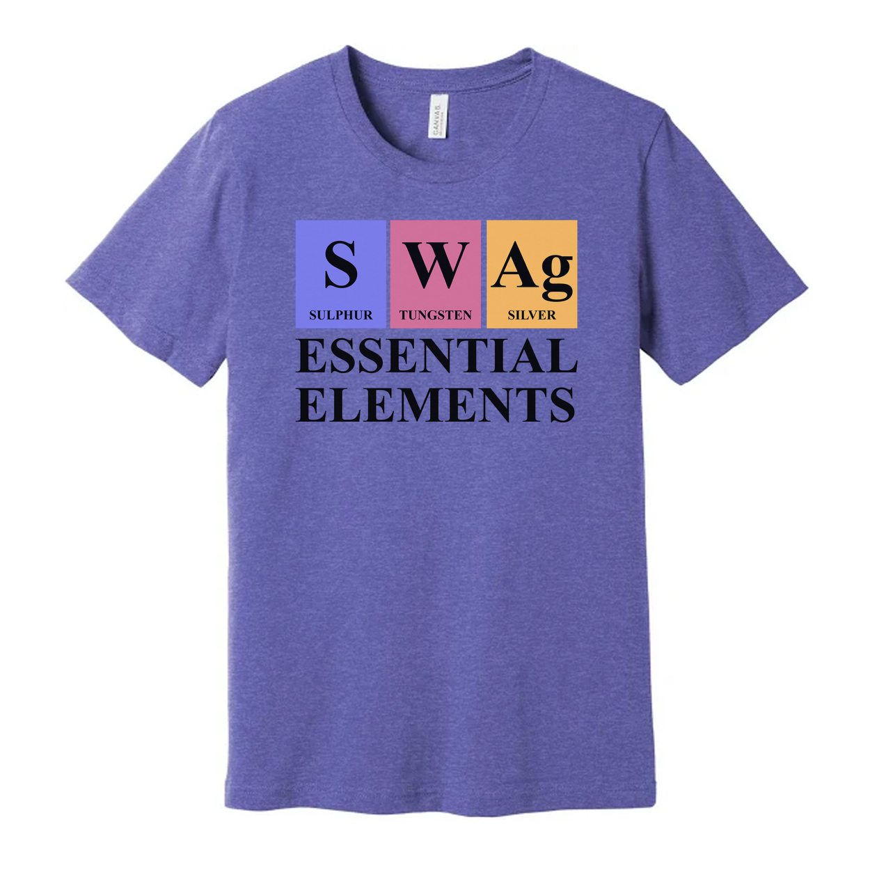 Essential Elements Graphic T Shirt With Periodic Table Inspired Sulphur Tungsten And Silver Symbols