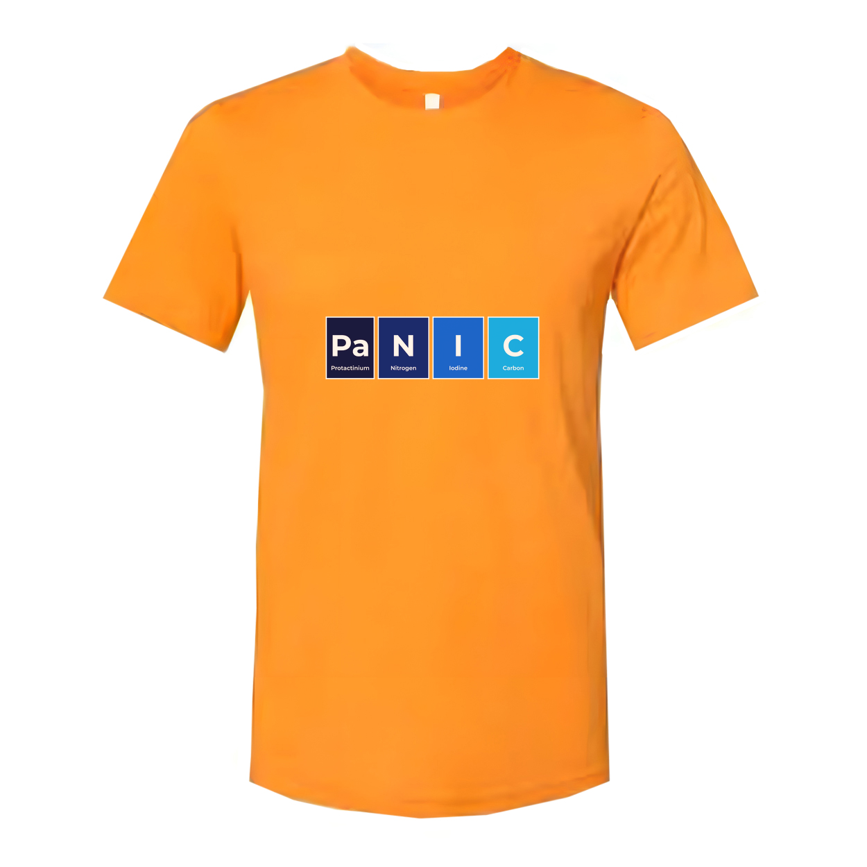 Panic Science Themed Unisex T Shirt With Periodic Table Style Graphic Design For Casual Wear