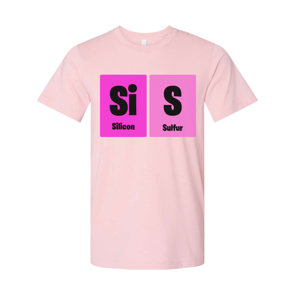Science Themed Unisex T Shirt With Silicon And Sulfur Element Blocks In Pink Squares