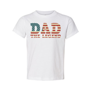 Dad The Legend American Flag Letters Unisex Graphic Tee With Patriotic USA Flag Pattern Short Sleeve