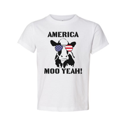 America Moo Yeah Graphic Unisex Tee With Flag Sunglasses Cow Skull Artwork For Men Women