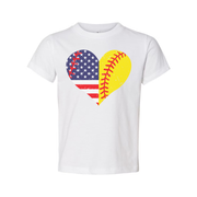 Heart Shape American Flag And Softball Graphic Tee